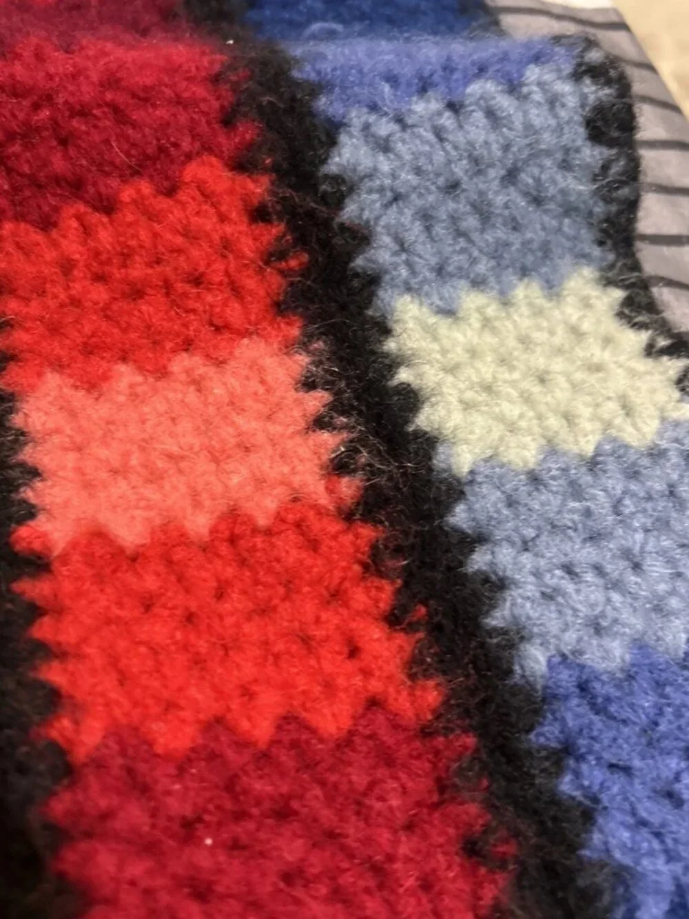 Vintage 70s Crochet Rainbow Striped Afghan Throw Blanket Fringe Boho Handmade